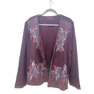 Soft Surroundings Embroidered Beaded Long Sleeve Open Front Large Boho #43‎